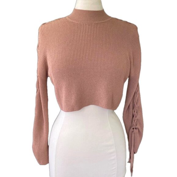 Aritzia Wilfred Size XS Cropped Mock Neck Sweater with Lace Up Arm Detail - Picture 1 of 10